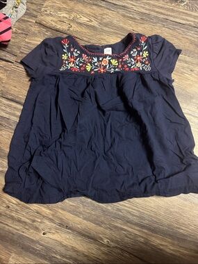 GAP Navy Short-Sleeve Tunic with Multicolor Floral Embroidery